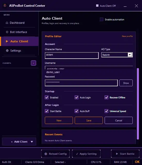 Auto Client Profile Editor