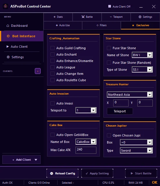 Exclusive tab in Control Center Bot Interface