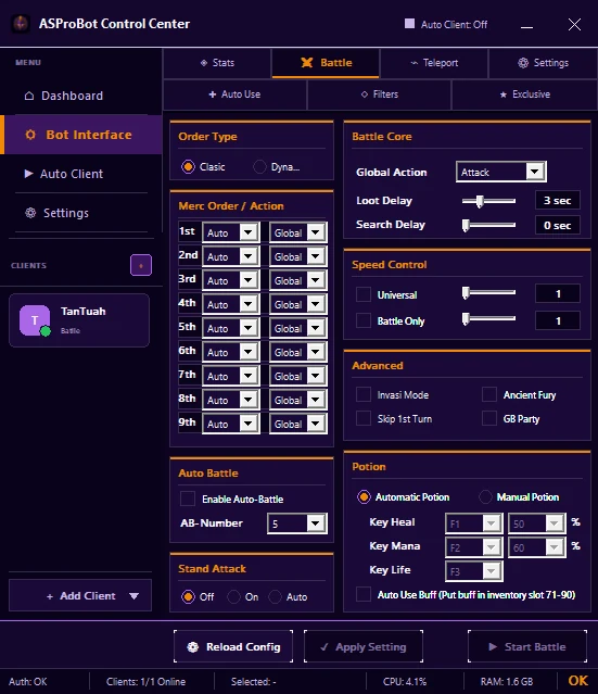Client online pada sidebar ASProBot Control Center